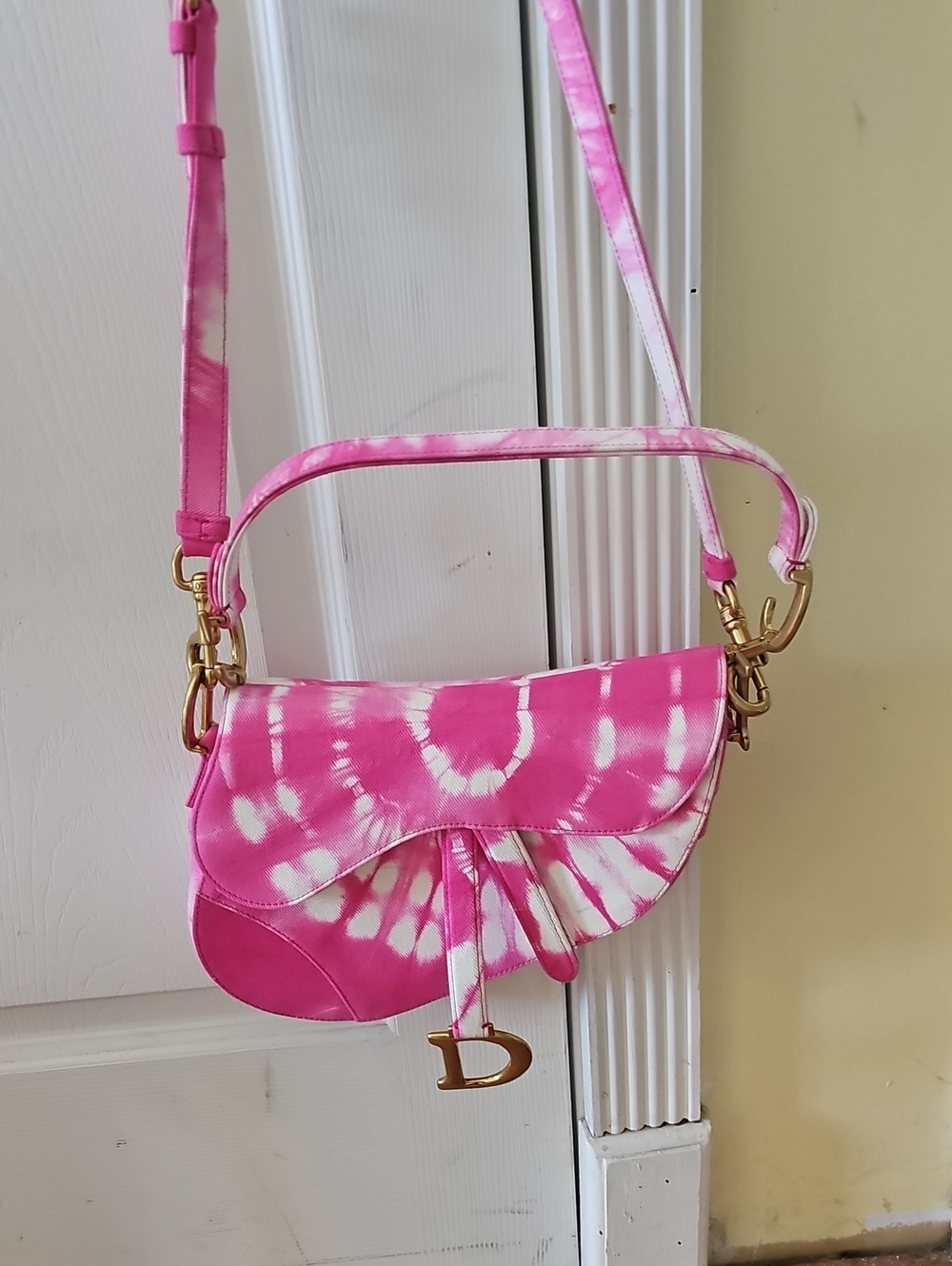 Dior Pink and White Tie-Dye Saddle Crossbody
